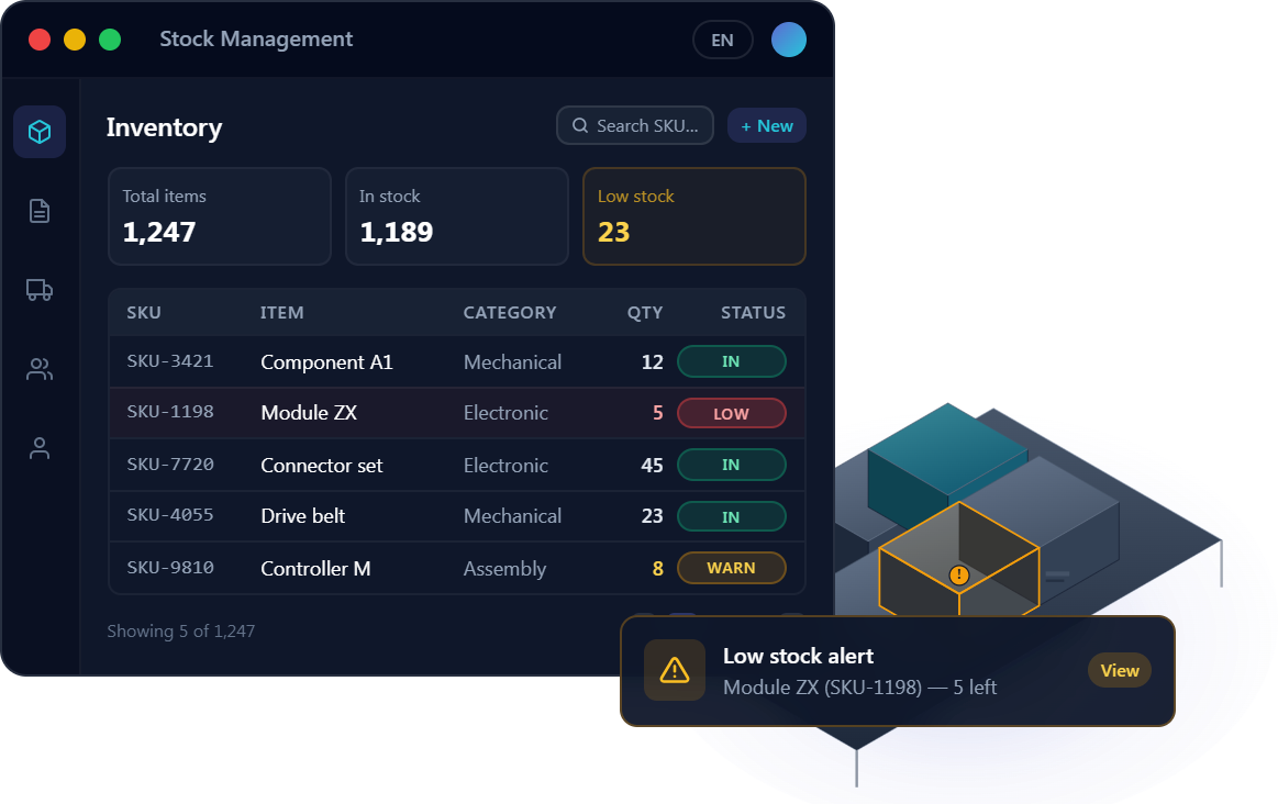 Stock Management System product mockup
